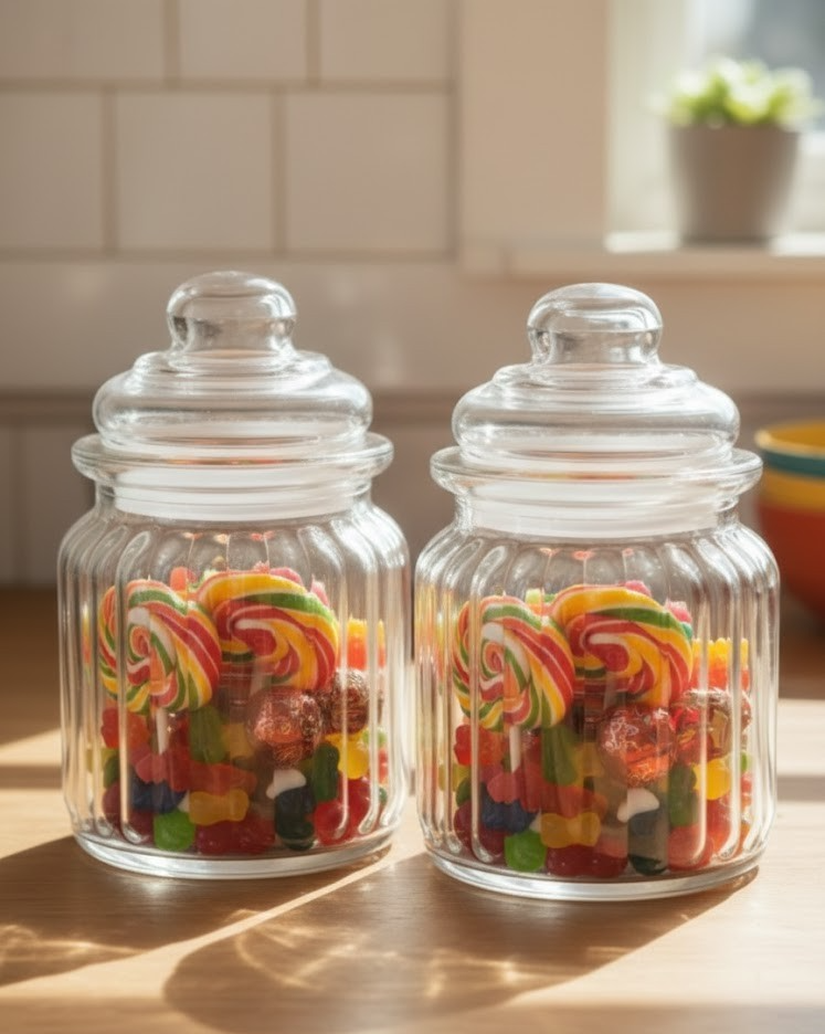 2x Noor Living Bonbonglas mit Deckel 8x13 cm Glas Süßigkeitenglas Vorratsglas